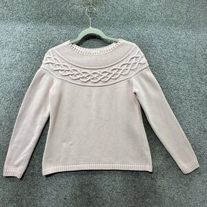 Talbots‎ Pullover Sweater Women Small Pink Cable Knit Cotton Long Sleeve